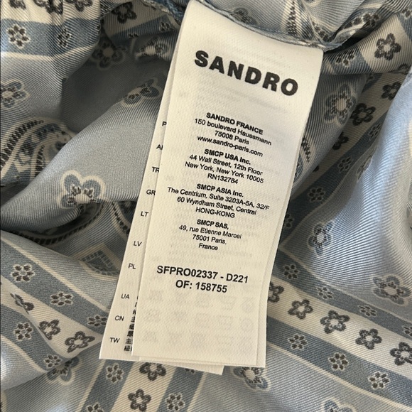 Sandro Blue Paisley Long Sleeve Collared Chloe Silk Mini Dress **Size 40/US 8** - Picture 10 of 12